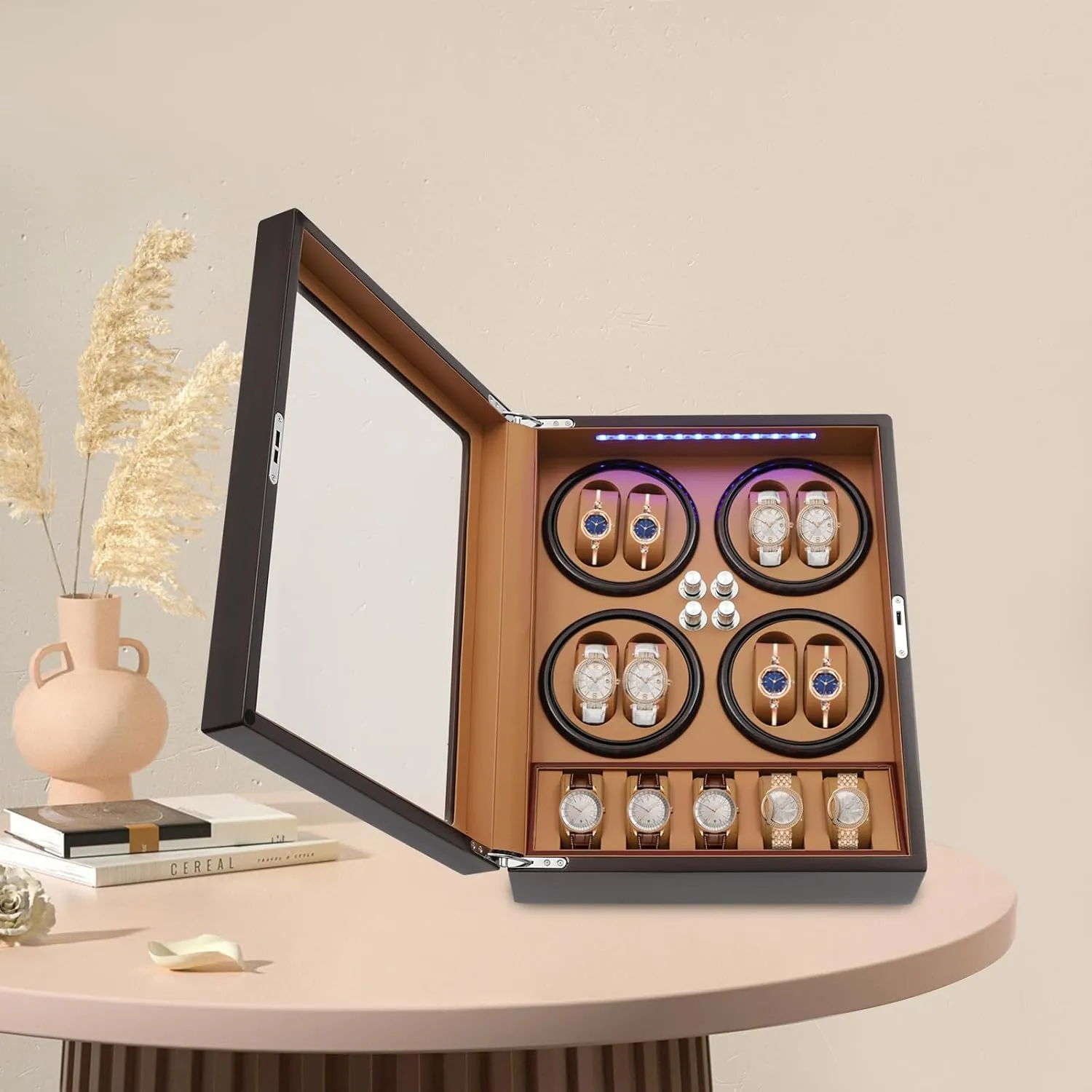 Interior, Multi-Watch Winders, Scratch-Resistant Display Case. Bacocoo Automatic fundamental intrude extinguish royalty fidelity electroencephalogram Watch Winder Box, 8 5 Ebony Piano Lacquer Automatic Watch Winder Box，PU Leather 