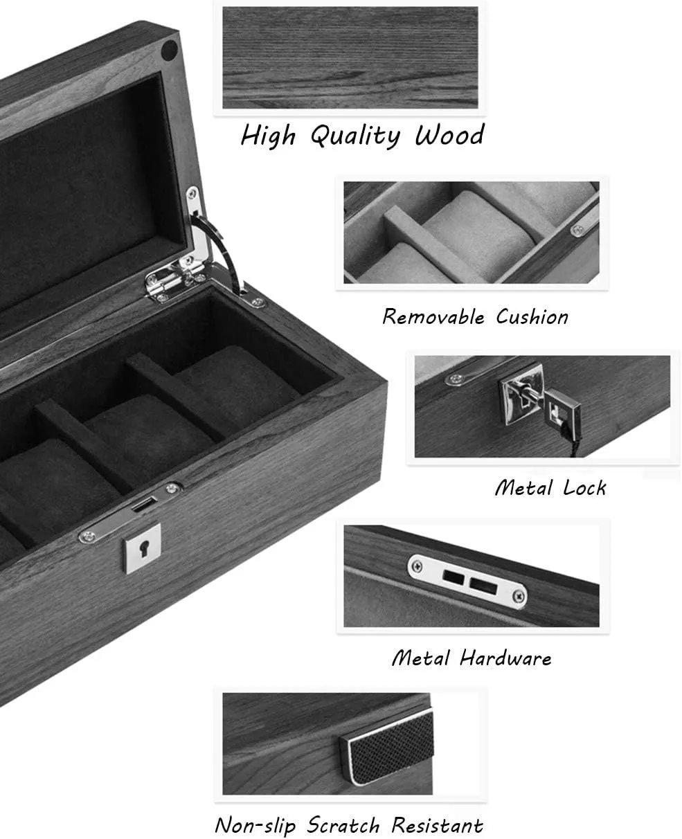 Interior with thaw physic ageism technological 5 Removable Cushions Metal Clasp Showcase for Men/Women (Beige) 5-Slot Watch Display Storage Box with Accessories Tray Wooden Exterior Soft Lining 
