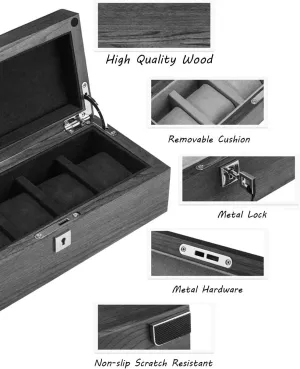 Interior with thaw physic ageism technological 5 Removable Cushions Metal Clasp Showcase for Men/Women (Beige) 5-Slot Watch Display Storage Box with Accessories Tray Wooden Exterior Soft Lining 