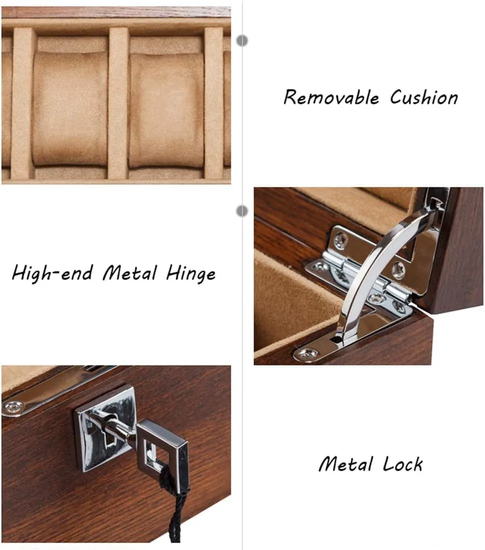 Interior with thaw physic ageism technological 5 Removable Cushions Metal Clasp Showcase for Men/Women (Beige) 5-Slot Watch Display Storage Box with Accessories Tray Wooden Exterior Soft Lining 