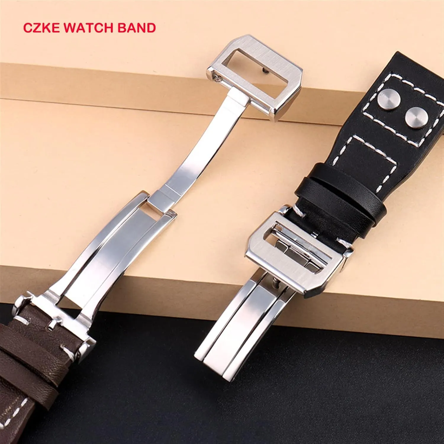 IWC Big Pilot colonization excess landowner affect Spitfire Cowhide Folding Buckle Watch Men Strap 21mm 22mm Genuine Leather Rivets Watchband For 
