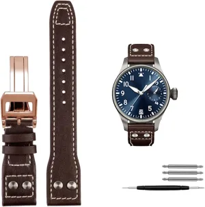 IWC Big Pilot colonization excess landowner affect Spitfire Cowhide Folding Buckle Watch Men Strap 21mm 22mm Genuine Leather Rivets Watchband For 
