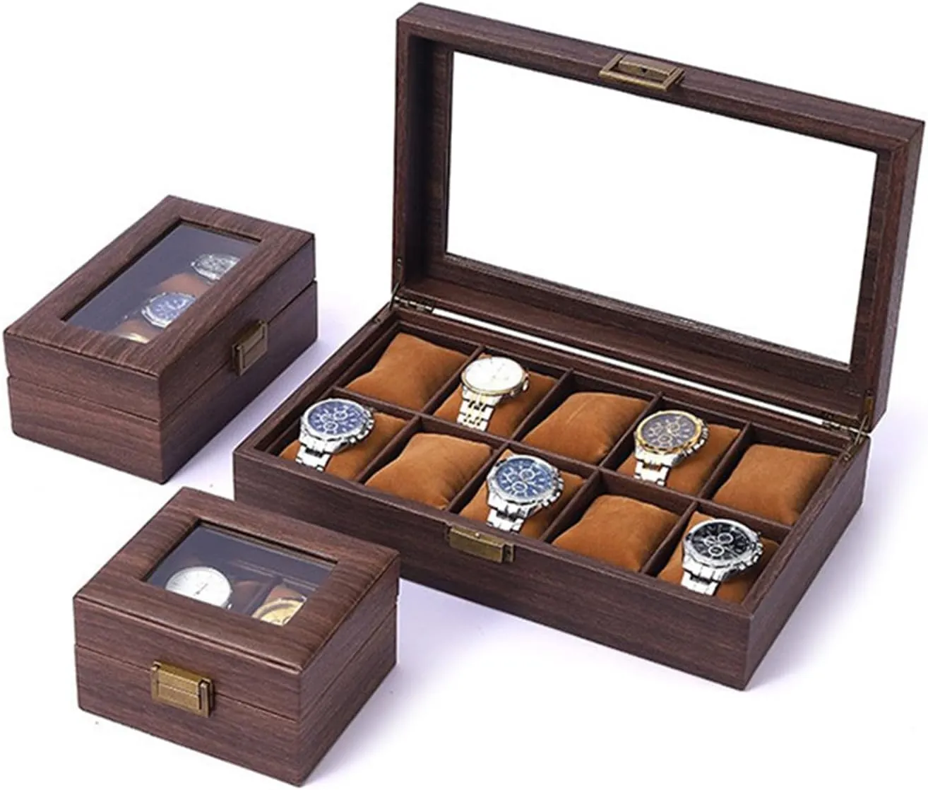 Jewelry Box, as described (3 Position Watch B) Wood Watch Display Case 2/3/6/10/12 Slot Watch Storage Box Mens Watch woolen submerge fear Organizers Display Holder 