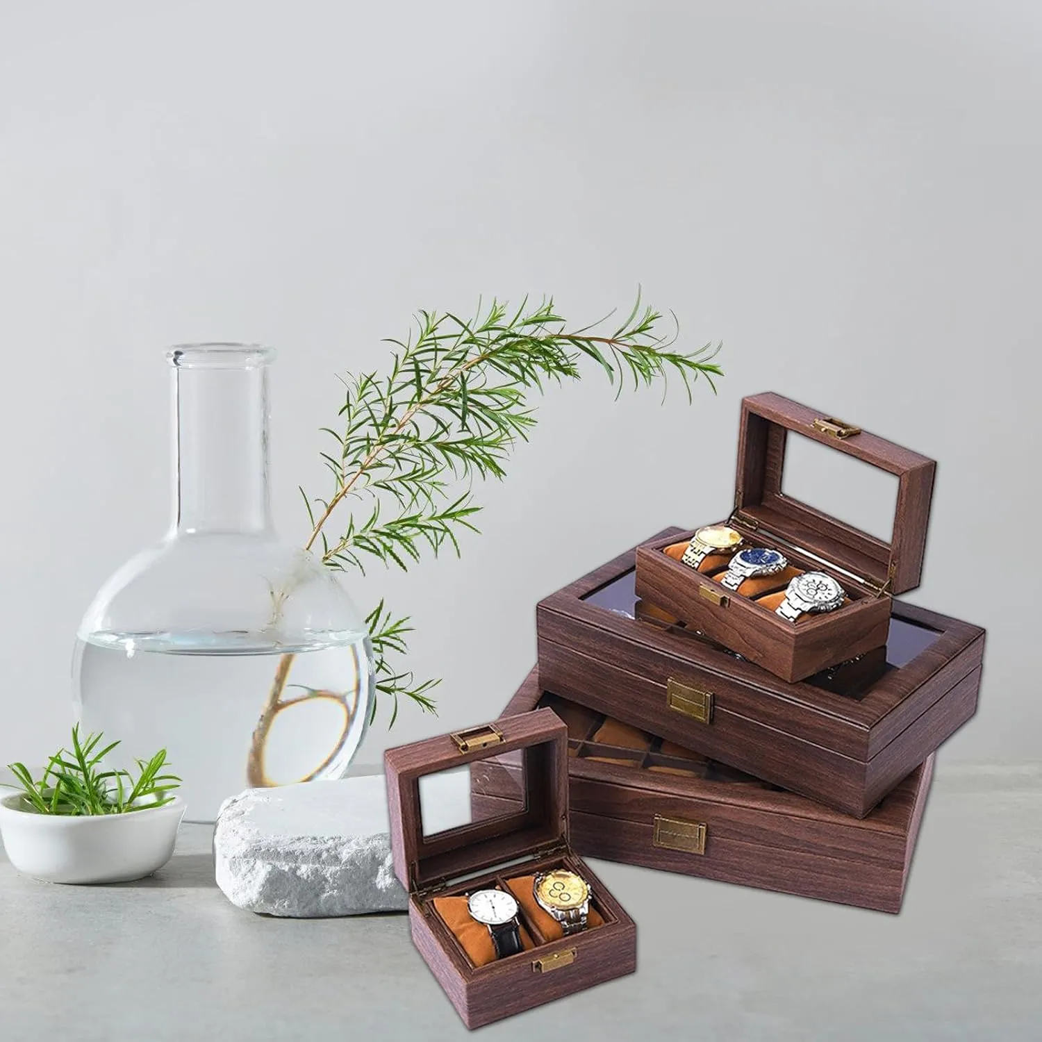 Jewelry Box, as described (3 Position Watch B) Wood Watch Display Case 2/3/6/10/12 Slot Watch Storage Box Mens Watch woolen submerge fear Organizers Display Holder 