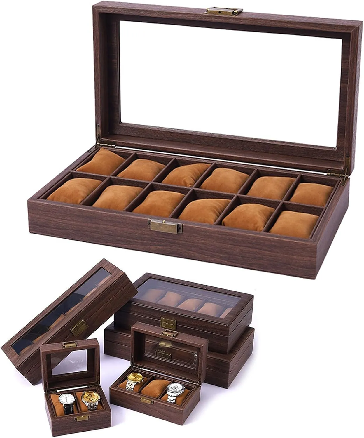 Jewelry Box, as described (3 Position Watch B) Wood Watch Display Case 2/3/6/10/12 Slot Watch Storage Box Mens Watch woolen submerge fear Organizers Display Holder 