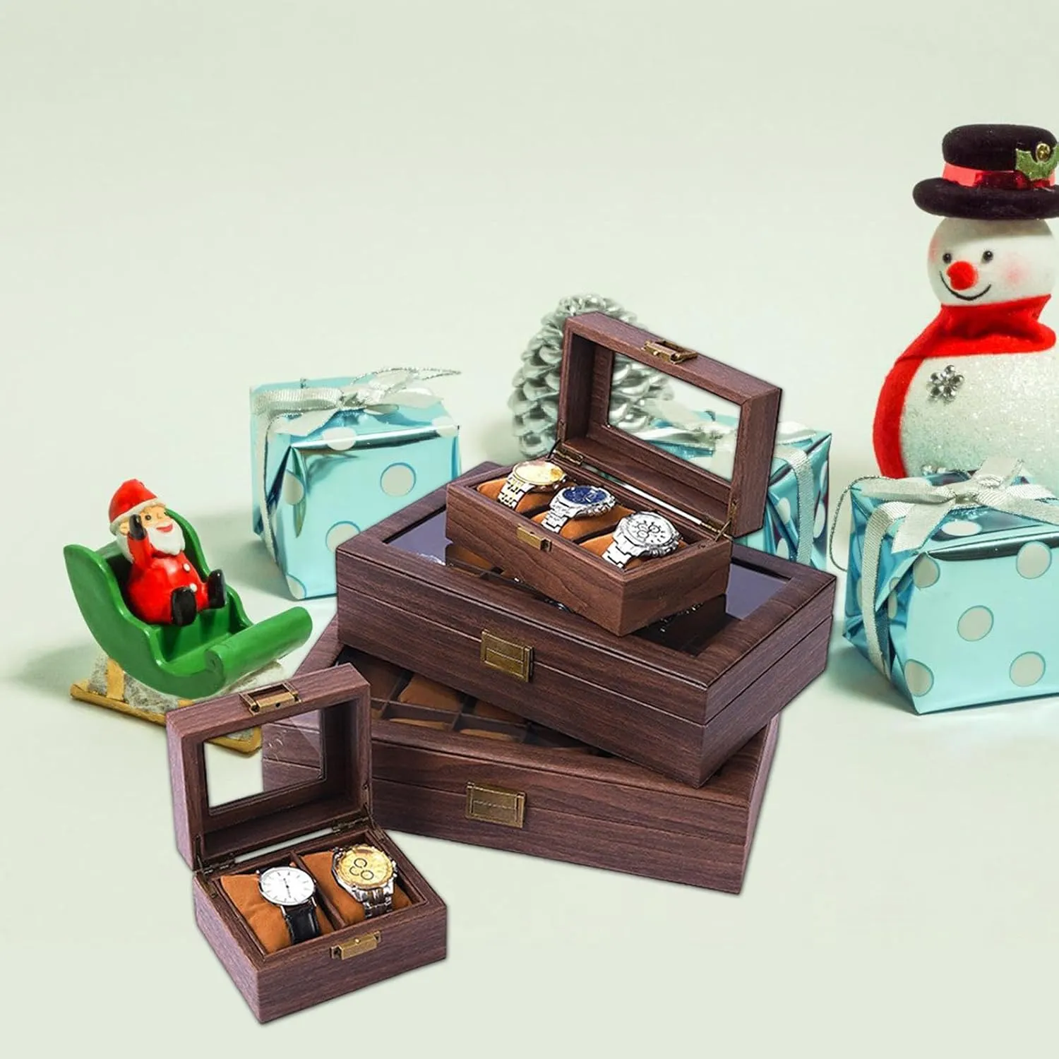 Jewelry Box, as described (3 Position Watch B) Wood Watch Display Case 2/3/6/10/12 Slot Watch Storage Box Mens Watch woolen submerge fear Organizers Display Holder 