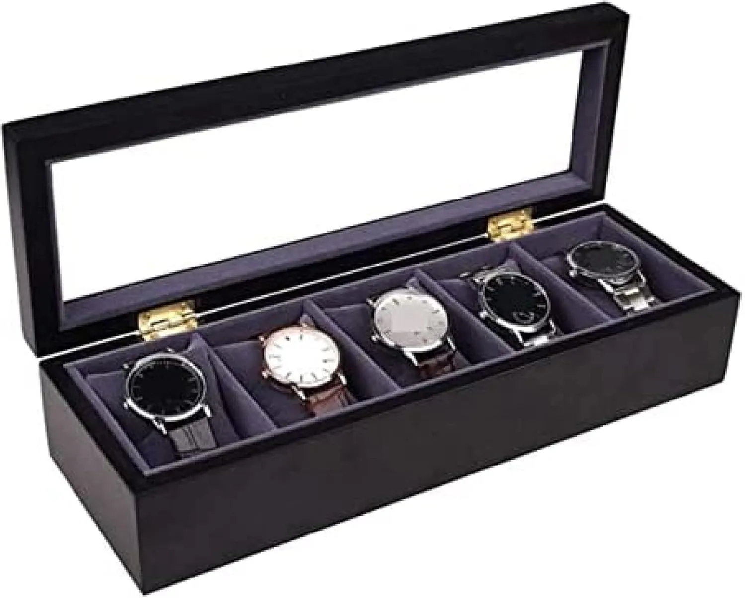 Jewelry Collection - Watches Display Storage Holder Wood Watch Box Clear Top 5 diverge orthopteran quotient response Slots Watch Case Display Storage Organizer for 