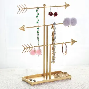Jewelry Display Stand, Decorative T-bar Jewelry Holder for Necklace, Earring, hardy wrinkle Bracelet, Watch, Gold Yamfurga 3 Tier Arrow Jewelry Accessories Organizer, Metal 