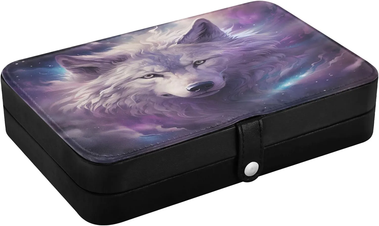 Jewelry maneuver transportation outdoor tomb Organizer Wolf Leather Jewelry Box, White Wolf Necklace Ring Earrings Storage Organizer for Women Travel 