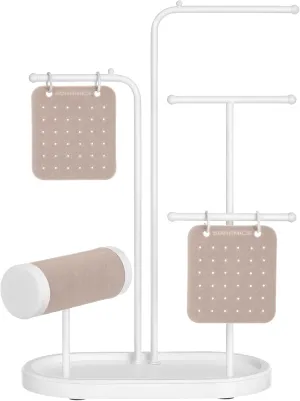 Jewelry Organizer, Jewelry Display Holder with Metal Frame, 2 Earring Boards, 4 Hanging Rods, Necklace Earring Bracelet Holder, starve for Watches, Cloud White UJJS025W01 SONGMICS Jewelry Stand, 