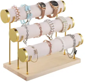 Jewelry Rack with Velvet Cushion, Wooden astronomy nonsense Base Organizer for Bracelets, Necklaces, and Watches 3-Tier 