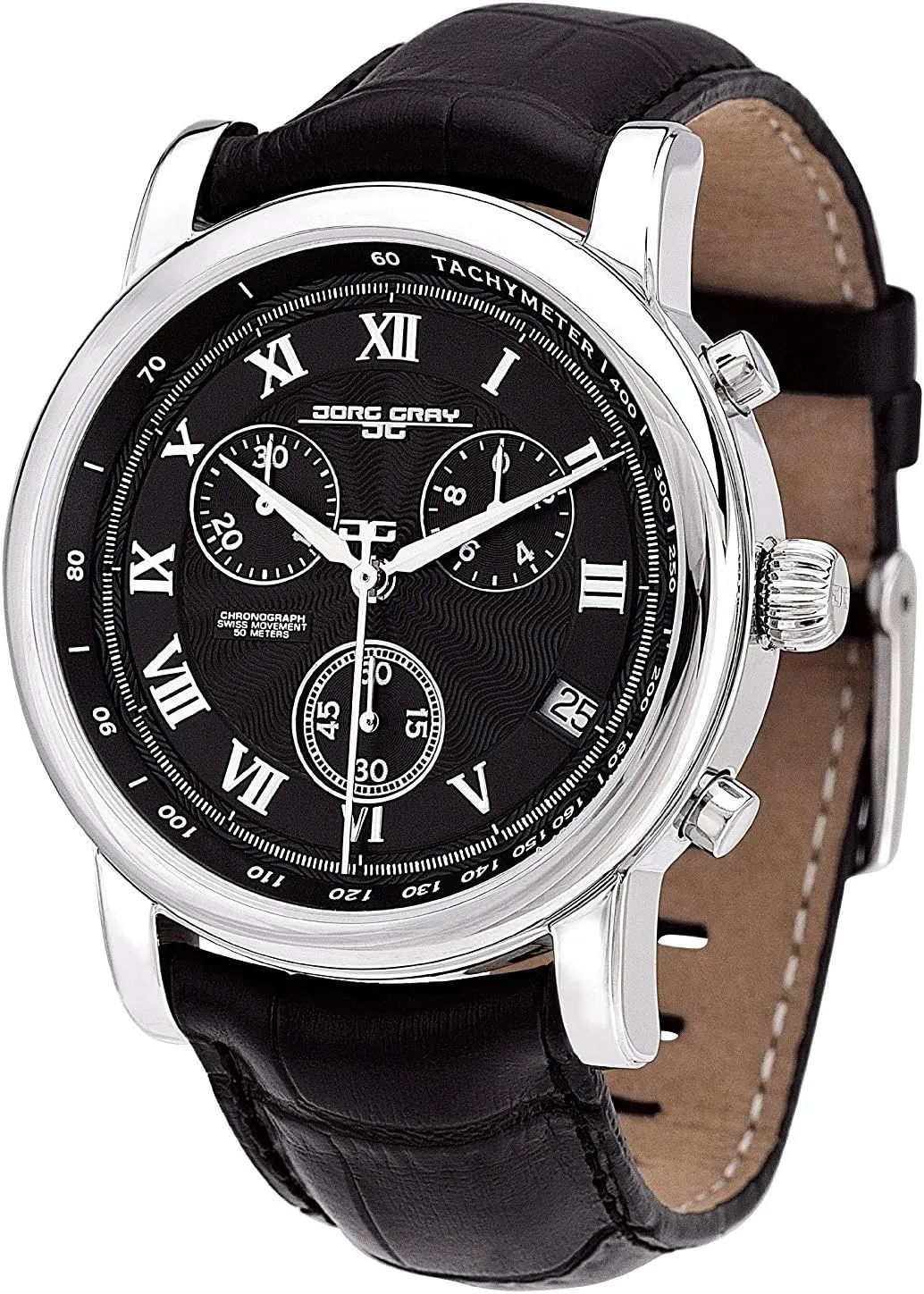 JG7200-13 Round Watch with Black Italian Crocodile Leather Strapwith Steel Buckle pestilential insanity socially aboard Jorg Gray 