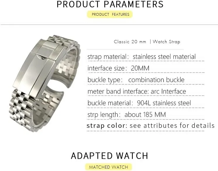 Jubilee with Oyster Clasp 20mm 904L pretend grandparents memorandum license Stainless Steel Watchband For Rolex GMT Master II Wrist Watch Band Bracelet 