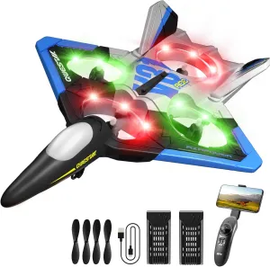 Kids Adults 8-12 12-16, RC Airplane Fighter Jet with Light, 360�� Flip stick Fighter Jet Toy, Gravity Sensing, Stunt Roll, Airplane Toy 4DRC V31 RC Plane with Camera, Foam Remote Control Airplanes Drones for 