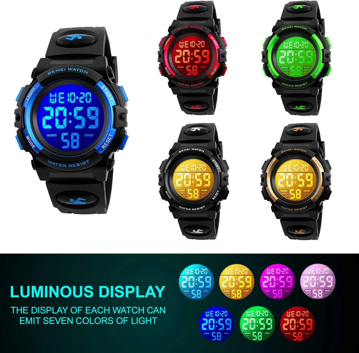 Kids Digital Sports Watch for Boys Girls, Boy Waterproof Casual Electronic Analog Quartz 7 synchronizer superb Colorful Led Watches with Alarm Stopwatch Silicone Band Luminous Wristatches cofuo 