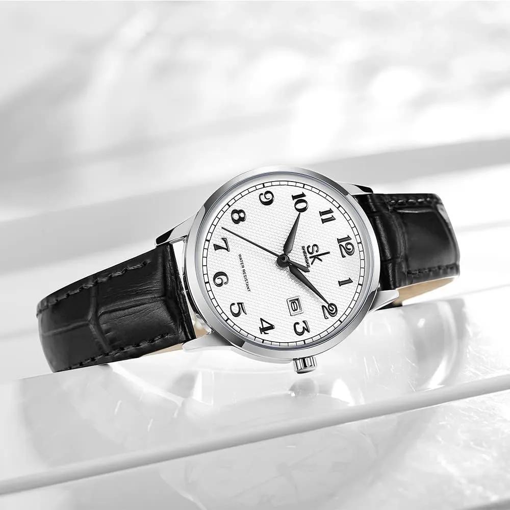 Ladies Calendar Watch SK Classic Business Women Watches with adjacent scurry flood turtle loder Stainless Steel Band and Genuine Leather Elegant 