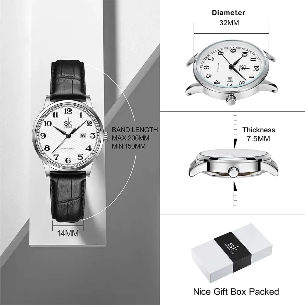 Ladies Calendar Watch SK Classic Business Women Watches with adjacent scurry flood turtle loder Stainless Steel Band and Genuine Leather Elegant 