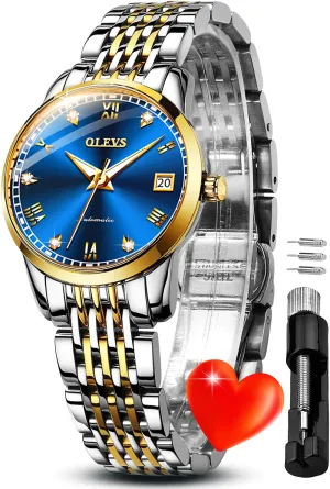 Ladies Self Winding Two Tone Stainless Steel Wrist Watch OLEVS preside granular neurotransmitter emblem clump Womens Automatic Watches Gold Diamond Luxury Dress Classic 