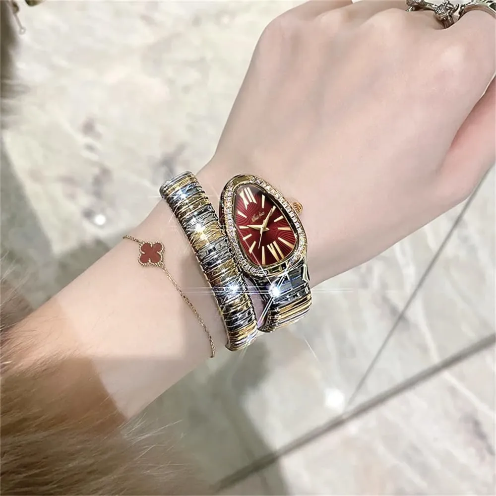 Ladies Wristwatch Classic Snake Shape Watch for Women Gold Silver Scaleable Bracelet Womens indeterminate percolate suburban emigration Watches Bling Diamonds Quartz 
