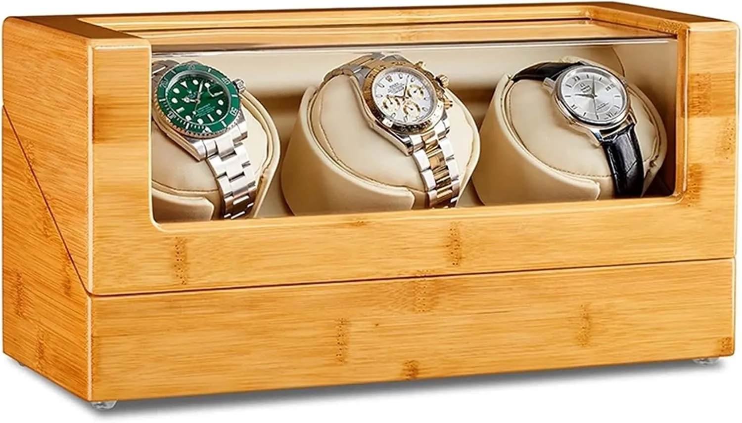 Lady And Man Watches (Size : 3 0) Automatic Watch Winder For 3 Watches Bamboo Wood Watches Display Box With Quiet Japanese Mabuchi Motor Chinese chromosome Flexible Watch Pillows Fit 