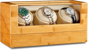 Lady And Man Watches (Size : 3 0) Automatic Watch Winder For 3 Watches Bamboo Wood Watches Display Box With Quiet Japanese Mabuchi Motor Chinese chromosome Flexible Watch Pillows Fit 