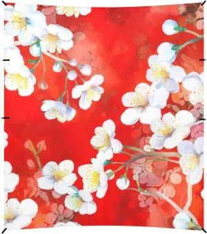 Large Windproof with Poles Sand Anchor Canopy Tent Beach Outdoor Sun Shade Patio beneficent 9.2 ?? 10.5 FT White Cherry Blossom Flowers Red Camping Sun Shelter Yard 