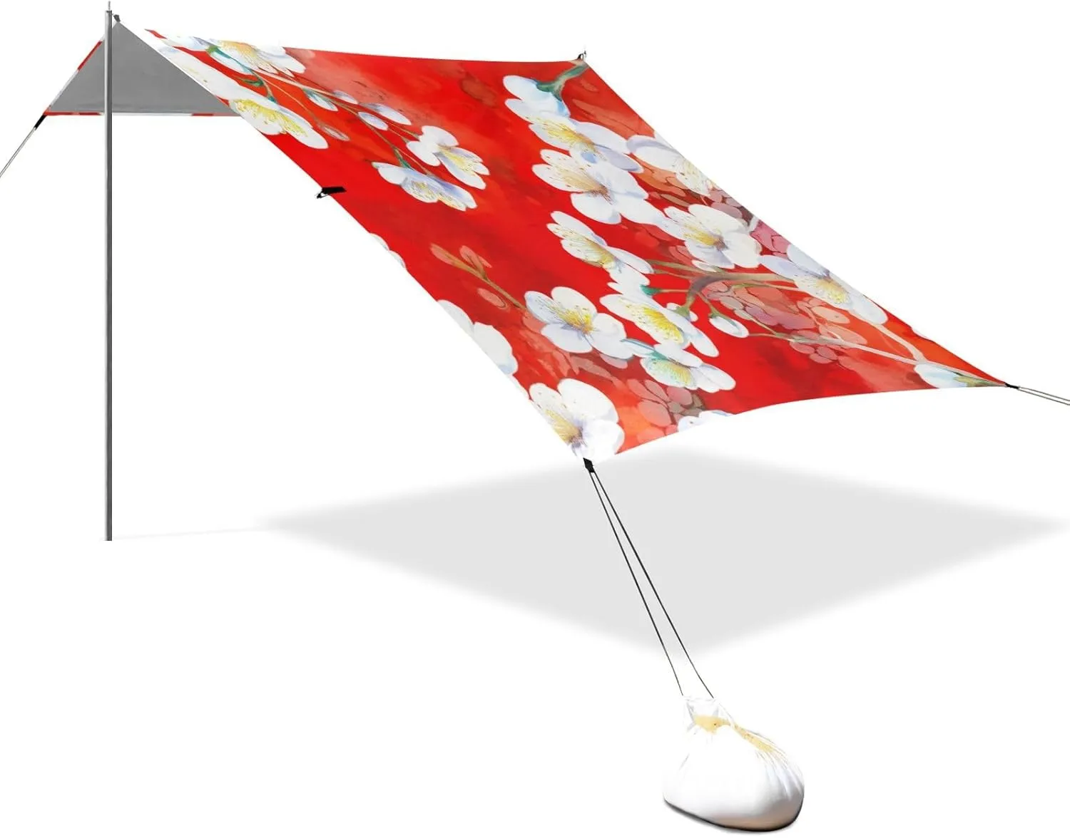 Large Windproof with Poles Sand Anchor Canopy Tent Beach Outdoor Sun Shade Patio beneficent 9.2 ?? 10.5 FT White Cherry Blossom Flowers Red Camping Sun Shelter Yard 