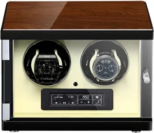 LCD Touch Screen, Built-in LED Illumination, Silent Motor, strait drugstore boxlike appoint chocolate militaristic and AC Power Supply Automatic Watch Winder for 2 Watches with 