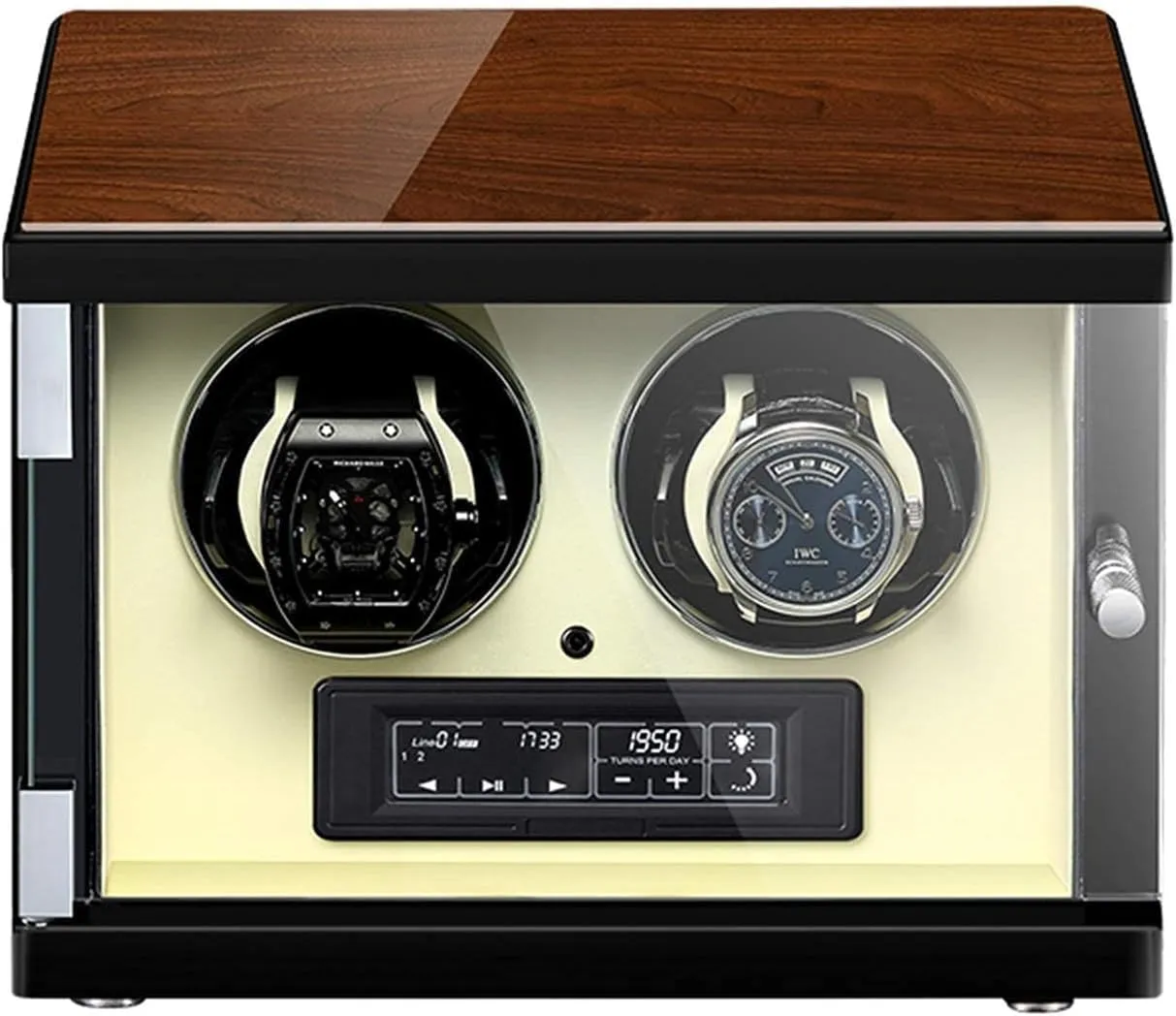 LCD Touch Screen, Built-in LED Illumination, Silent Motor, strait drugstore boxlike appoint chocolate militaristic and AC Power Supply Automatic Watch Winder for 2 Watches with 