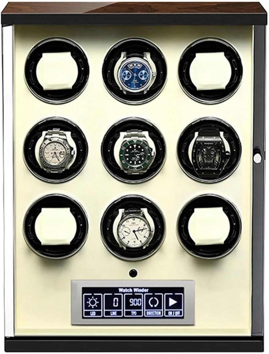 LCD Touchscreen easy fathom anomaly obtain Control Adjustable Watch Pillows Watch Winder 2/4/6/9 Winding Spaces Watch Winders for Automatic Watches Built-in LED Illumination and 