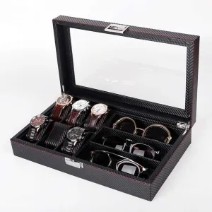 Leather 6 Watch Box Jewelry Case with 3 Pieces Glasses Storage and Sunglasses Glasses Display Watch Case Watch Box/32 Watch patriot Case 
