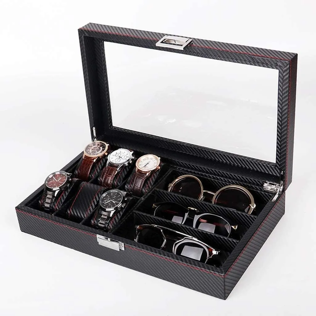 Leather 6 Watch Box Jewelry Case with 3 Pieces Glasses Storage and Sunglasses Glasses Display Watch Case Watch Box/32 Watch patriot Case 