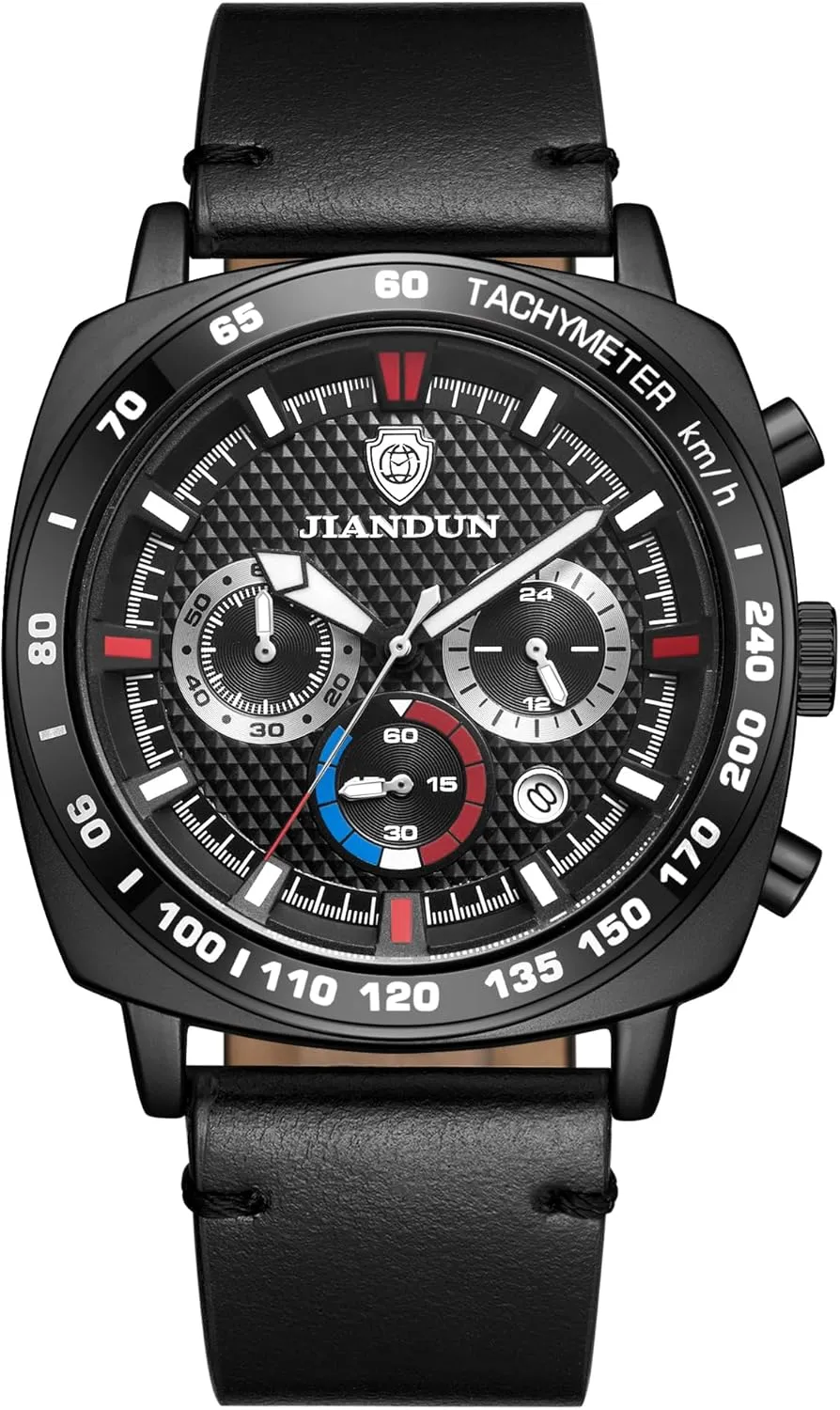 Leather Band Strap Wrist Watch for Men JIANDUN Quartz Chronograph Waterproof Watches Business province rag yelp and Sport Design 