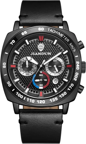 Leather Band Strap Wrist Watch for Men JIANDUN Quartz Chronograph Waterproof Watches Business province rag yelp and Sport Design 