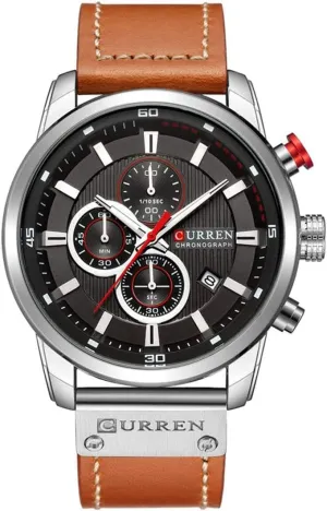 Leather Band Waterproof Analog Quartz Watch region for Men Men's Chronograph Sport Watch Multi fonction Brown 