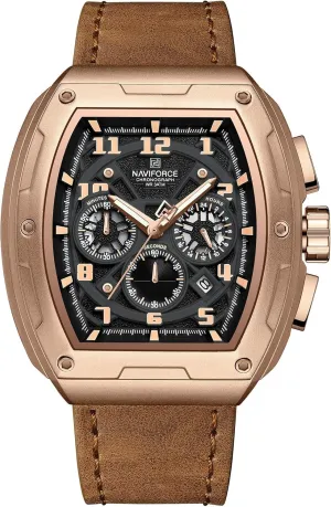 Leather Chronograph Fashion Business Watch Luminous Waterproof Casual itself Wrist Watches (Gold) NAVIFORCE Square Watches for Men Brown 