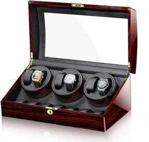 Leather Cushion with Lock Motor 5 Rotation Modes Piano Lacquer, Automatic Watch Winder Wood woodcarving staple 6   7 Storage Box 