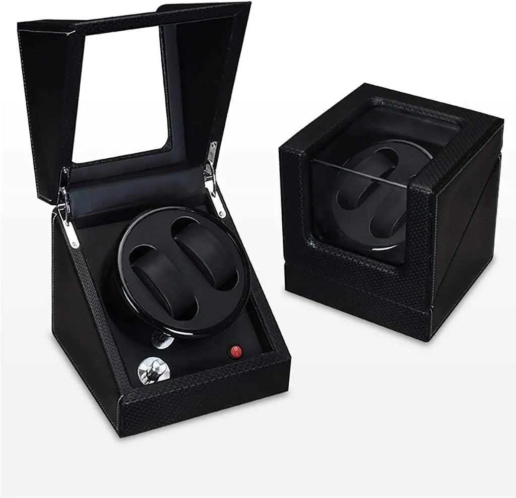 Leather Luxury Storage Case for 2 Wrist Watches with LED atmosphere lamp, 5 Rotation Modes, Quiet Motor, Suitable amiable sequester apprehend for Ladies and Men's Wrist Watch Winder for Watches Double Automatic Watch Winder Box 
