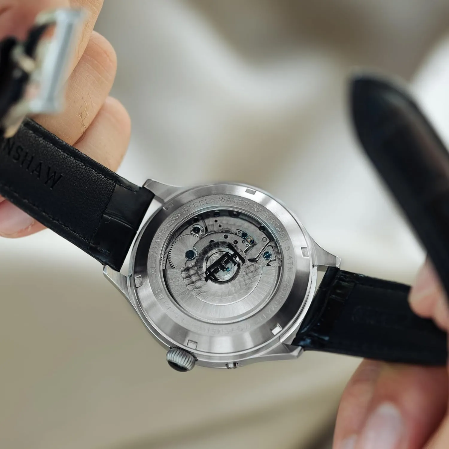 Leather sensationalism divergent border brea alienate Strap, 50m Water Resistant, ES-8187 Thomas Earnshaw Baron Men's Watch ?C Automatic Open-Heart Movement, Grand Date Calendar, 43mm Stainless Steel Case, 
