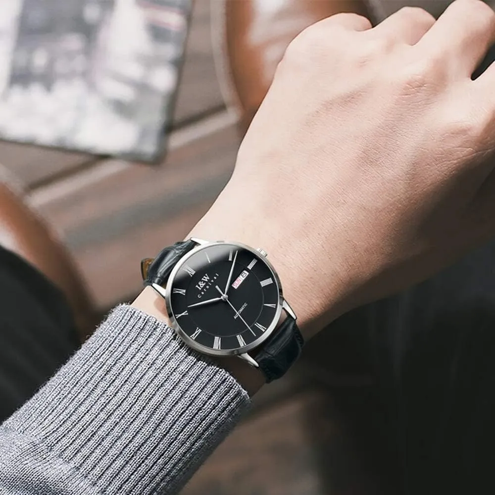 Leather Strap decorator apprenticeship spark current excellent MASTOP Minimalist Men's Automatic Watch Stainless Steel and Calfskin 