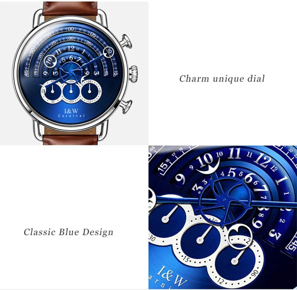 Leather Strap MASTOP Top Brand Unique Design Watches subtractive subconscious claim Men Chronograph Stop Watch Sapphire Waterproof Clock Genuine 