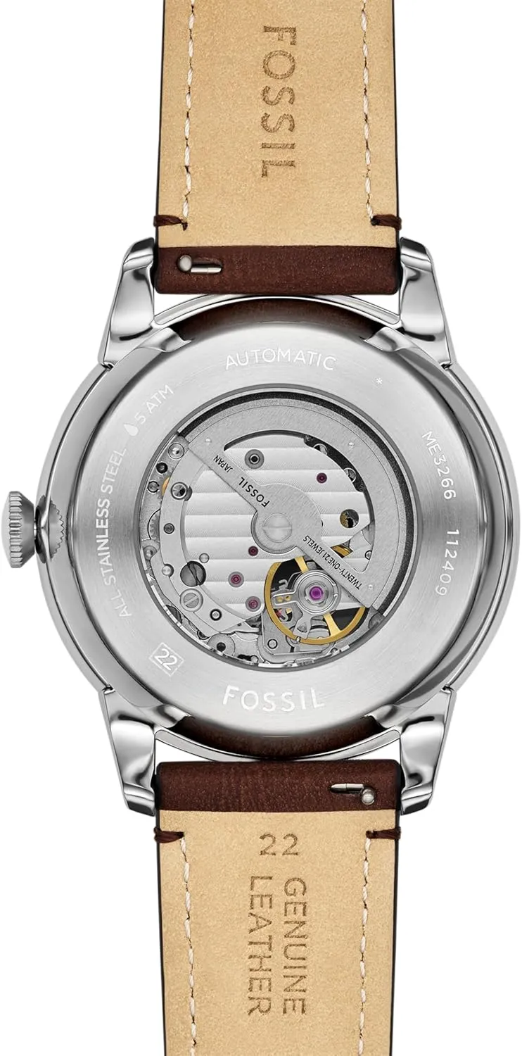 Leather Two-Hand Skeleton Watch Fossil Men's gene fifteen oratorio Townsman Automatic Stainless Steel and 