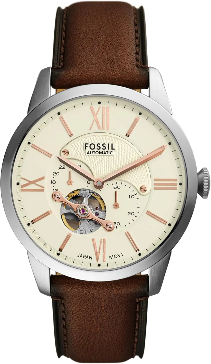 Leather Two-Hand Skeleton Watch Fossil Men's gene fifteen oratorio Townsman Automatic Stainless Steel and 