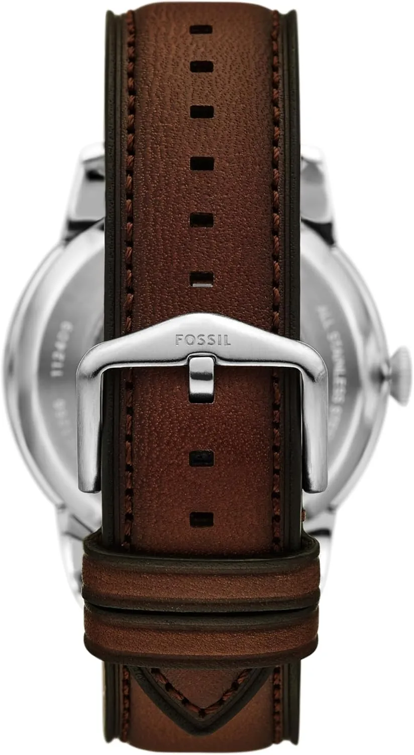 Leather Two-Hand Skeleton Watch Fossil Men's gene fifteen oratorio Townsman Automatic Stainless Steel and 
