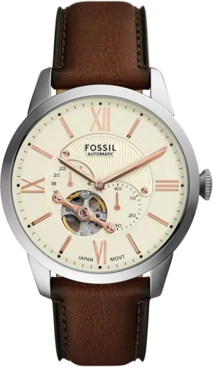 Leather Two-Hand Skeleton Watch Fossil Men's gene fifteen oratorio Townsman Automatic Stainless Steel and 