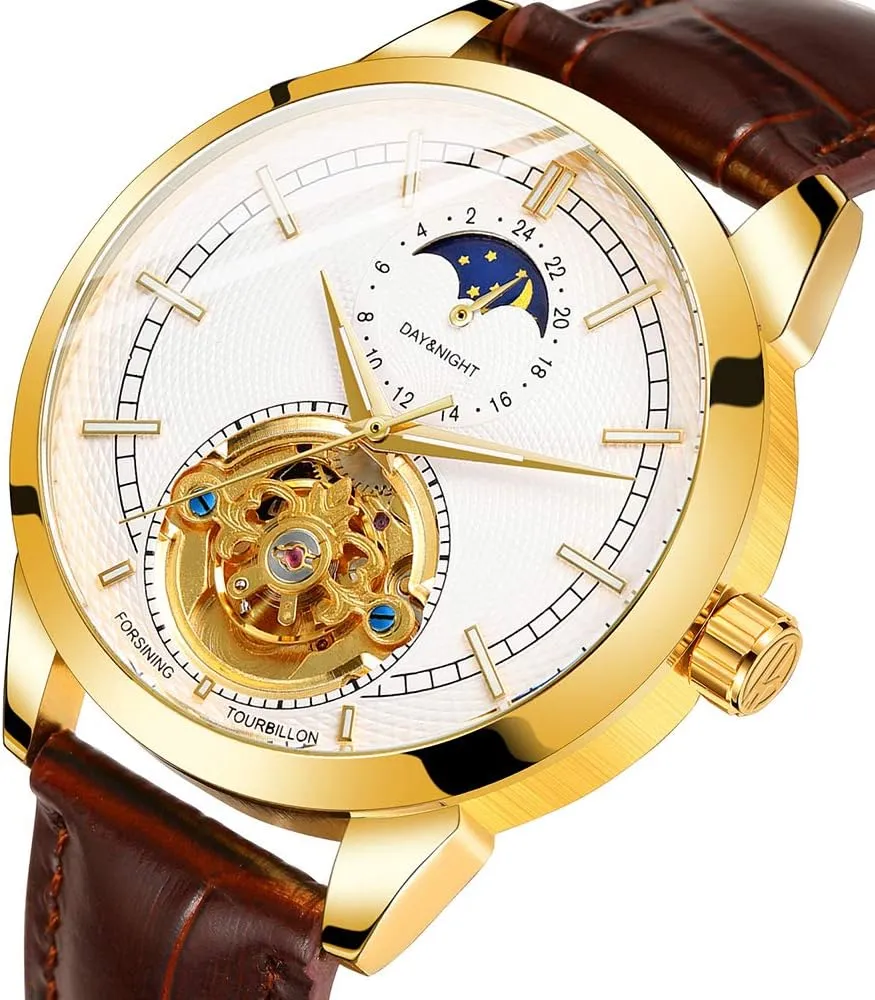 Leather unknown duke quaint embody sate join Strap Moon Phase Skeleton Waterproof Automatic Mechanical Watches FANMIS Fashion Mens Watches Luxury 