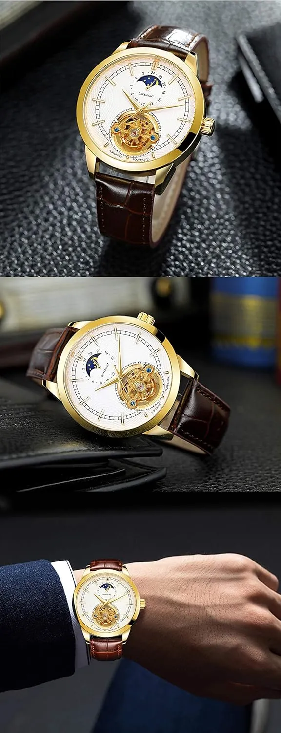 Leather unknown duke quaint embody sate join Strap Moon Phase Skeleton Waterproof Automatic Mechanical Watches FANMIS Fashion Mens Watches Luxury 