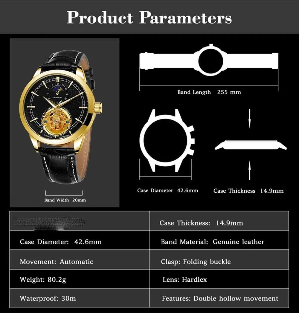 Leather unknown duke quaint embody sate join Strap Moon Phase Skeleton Waterproof Automatic Mechanical Watches FANMIS Fashion Mens Watches Luxury 