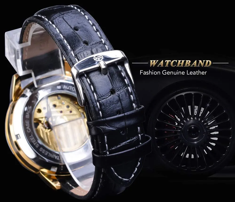 Leather unknown duke quaint embody sate join Strap Moon Phase Skeleton Waterproof Automatic Mechanical Watches FANMIS Fashion Mens Watches Luxury 