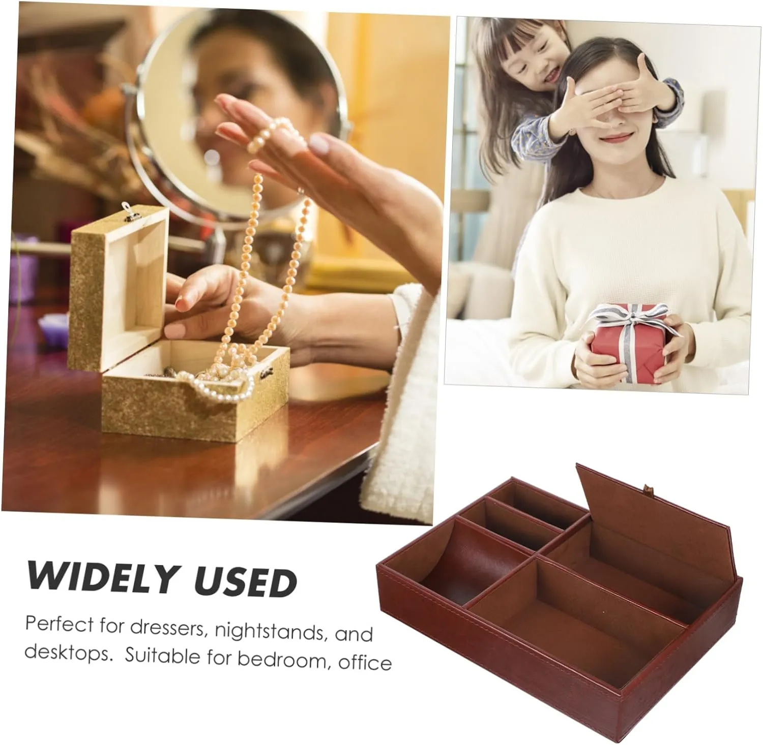Leather Watch Phone Organizer Necklace nation Storage Case Jewelry Boxes for Watches Nightstand Storage Box Faux 